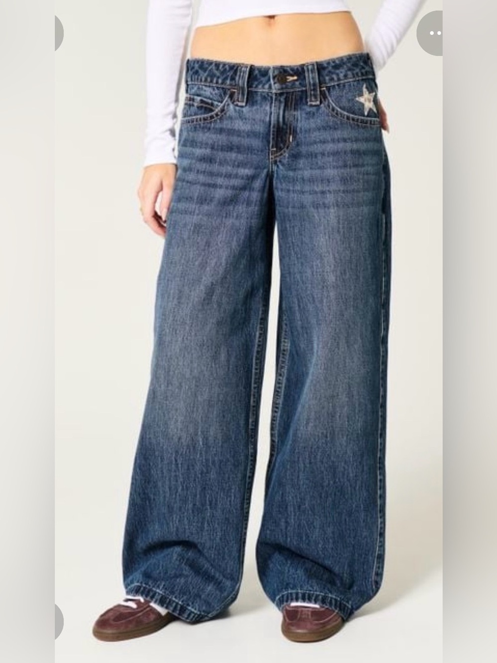 Hollister Wide-Leg Blue Denim Jeans with Star Accent